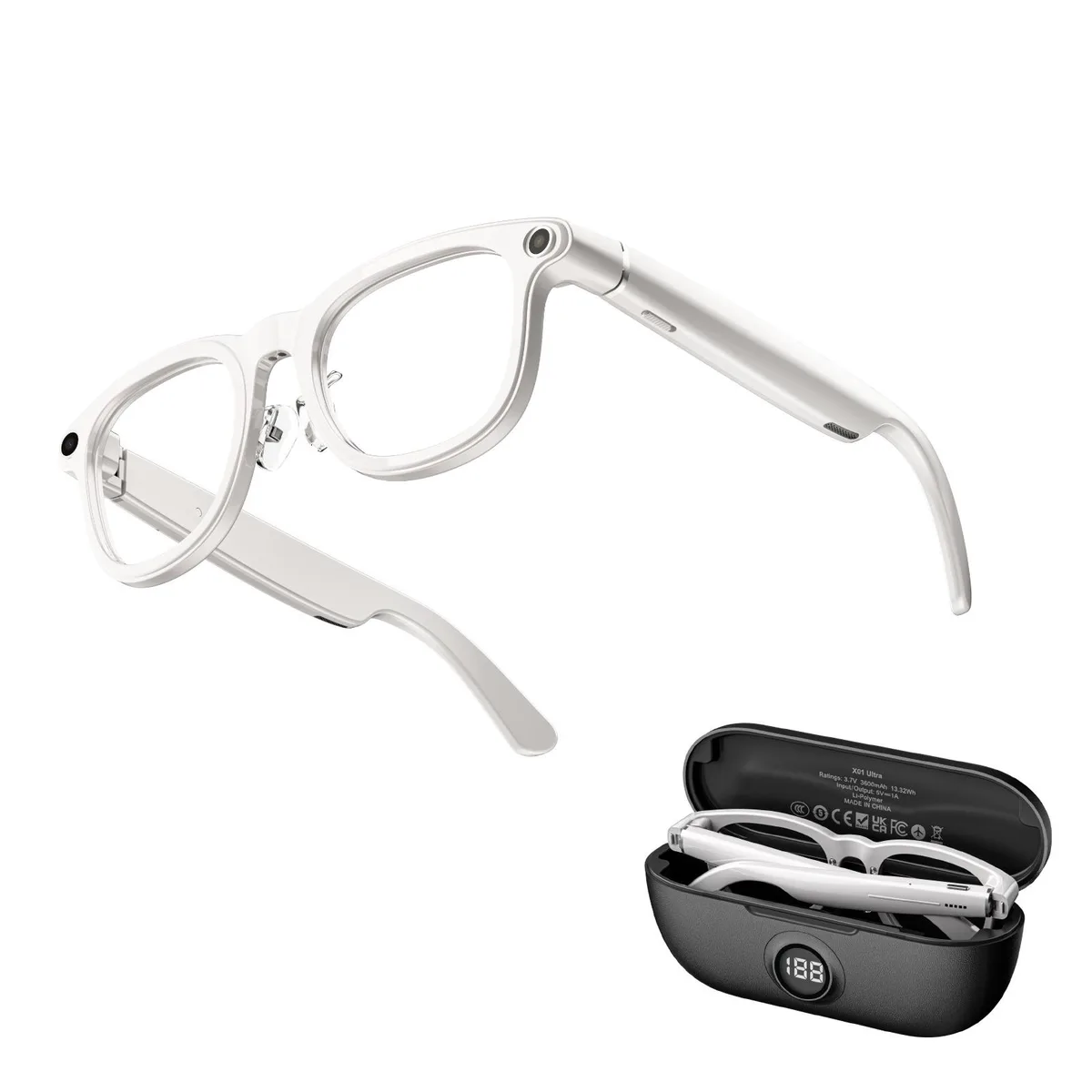 LOKMAT LOKMAT X01 AI Smart Glasses White 164 Languages 8MP Sony Camera 1200P Video Bluetooth 5.3 — product photo