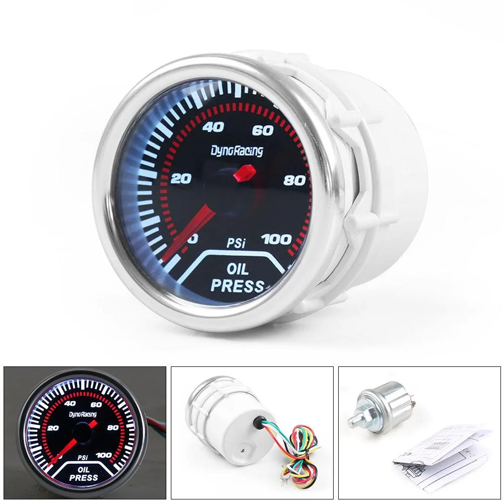Dyno Racing Dyno Racing 2" 52mm Oil Pressure Gauge Smoke Lens 0-100 PSI 1/8 NPT Sensor — product photo
