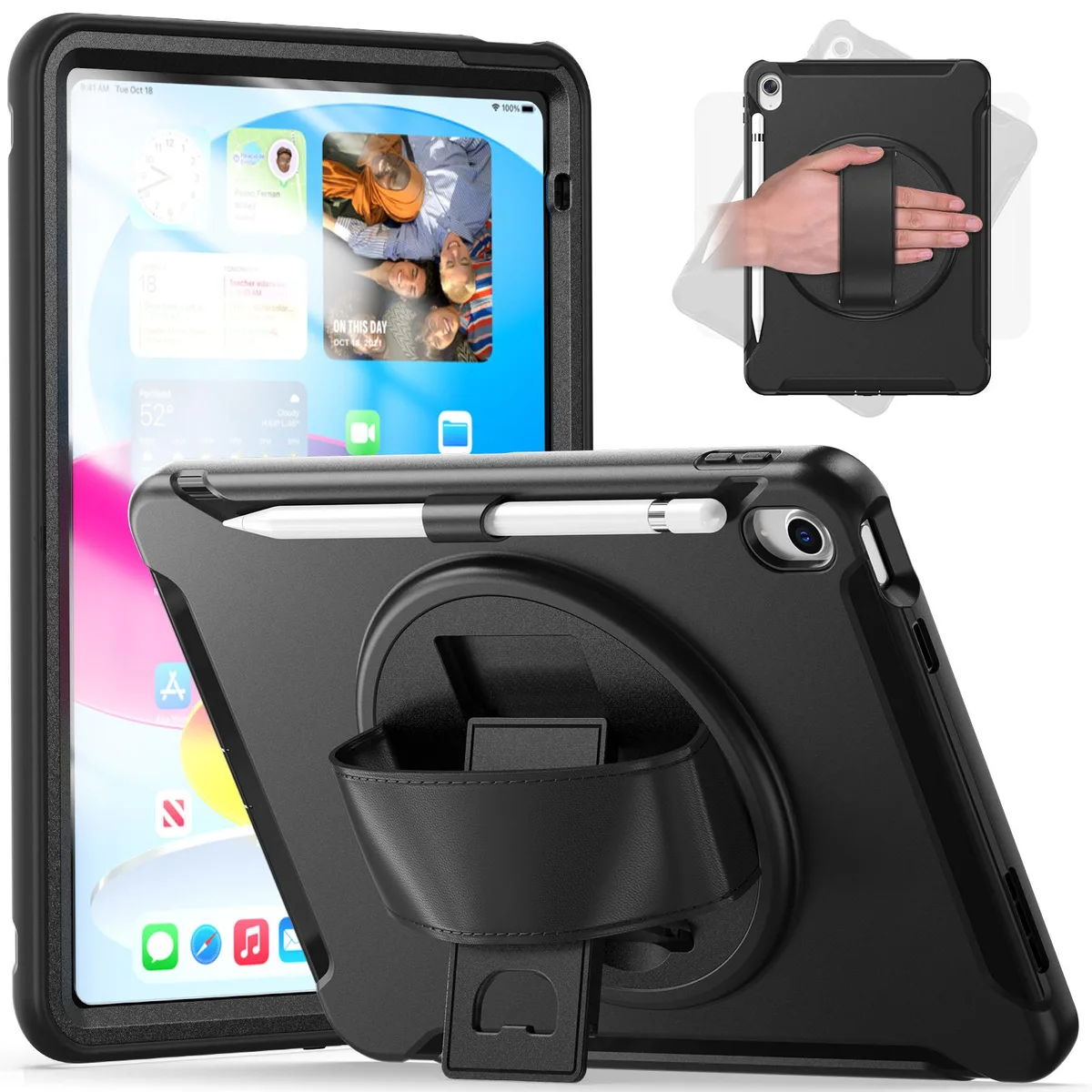 Werleo Werleo iPad 10th Gen 10.9 2022 Case Black with Pencil Holder 360 Stand Hand Strap — product photo