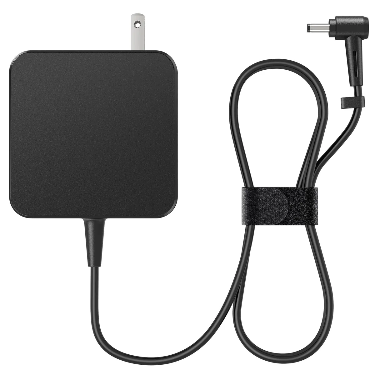 Compact black rectangular AC adapter with 4.0mm by 1.35mm barrel connector and integrated cable