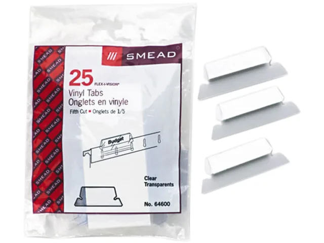 Smead Smead 64600 Hanging File Tab/Insert, 1/5 Tab, Clear/White, 25/Pack — product photo