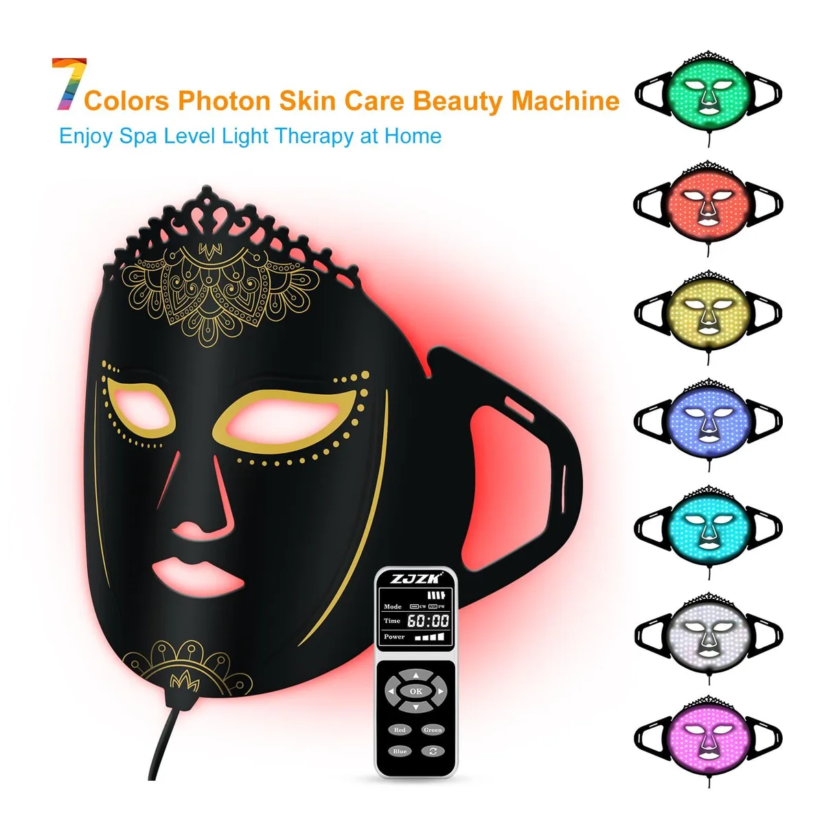 ZJZK ZJZK 7-Color LED Face Mask 360 Chips 1000Hz Black — product photo