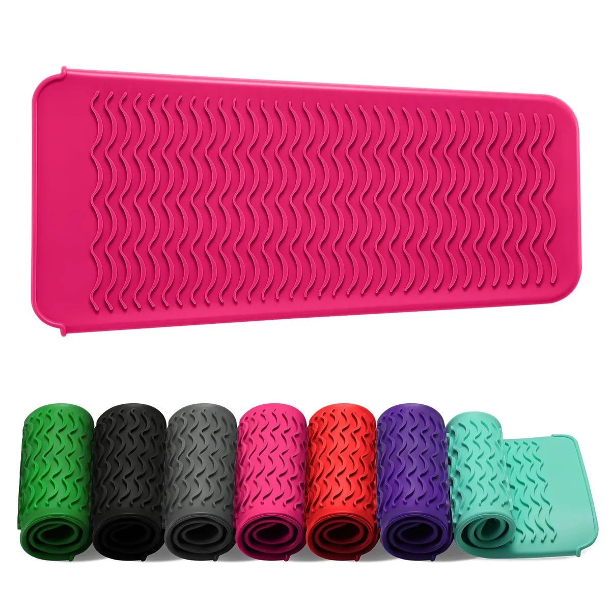 Hot pink silicone mat pouch with wavy anti-slip ridges, folded envelope style