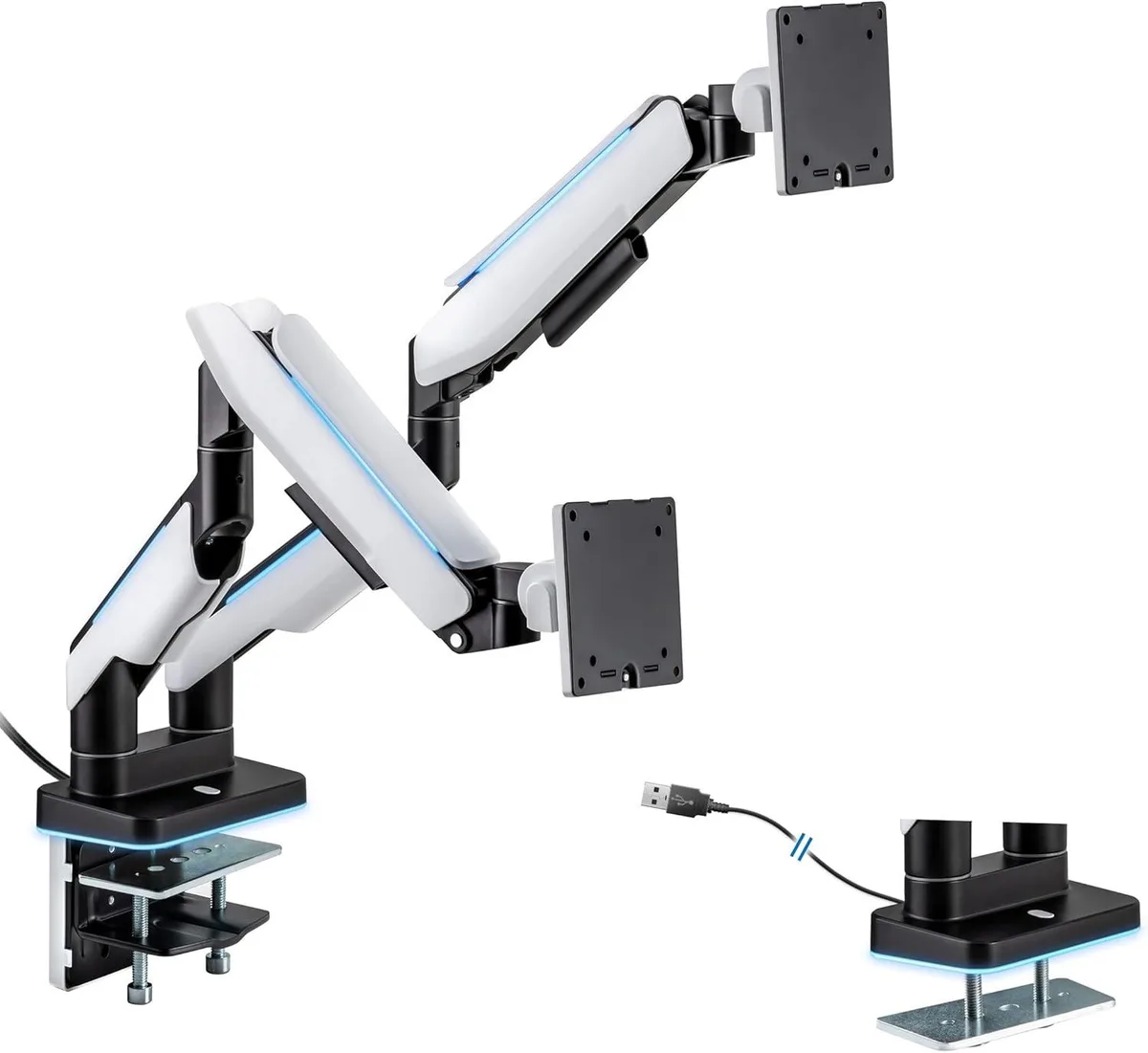 PISKEKAT PISKEKAT Dual Monitor Arm 35 in 44 lb RGB Gas Spring Clamp Grommet 75x75 100x100 VESA — product photo