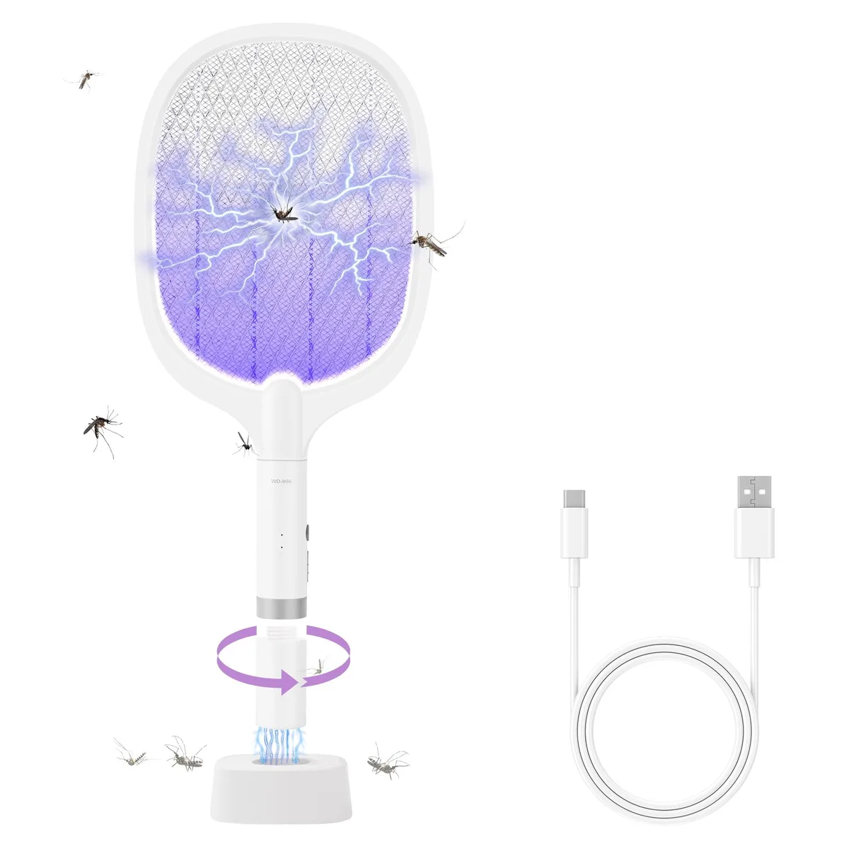  Electric Fly Swatter Racket 4000V Bug Zapper Rechargeable Dual Modes 1200mAh — product photo