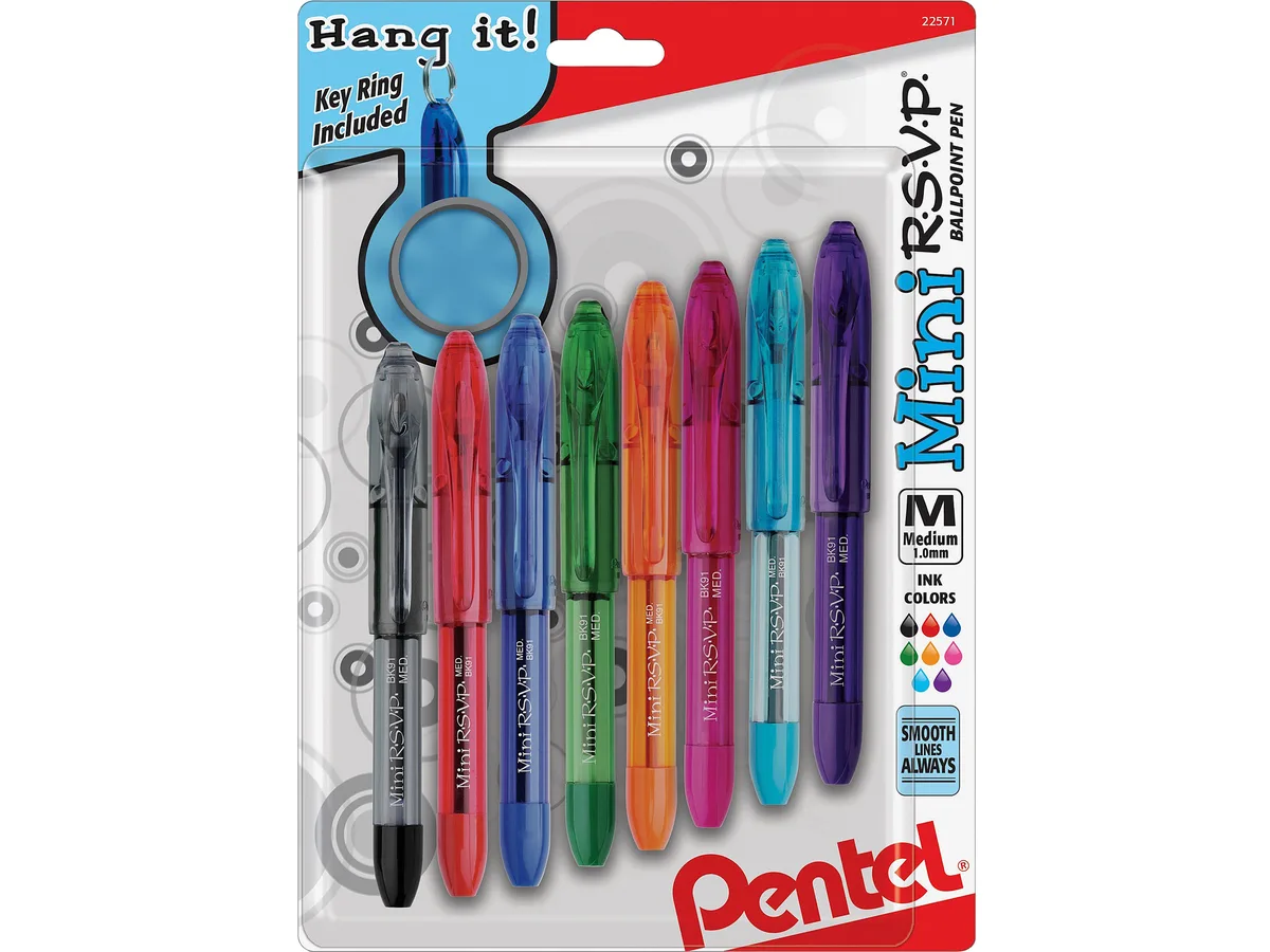 Pentel of America, Ltd. Pentel of America, Ltd. BK91MNBP8M Mini RSVP Ballpoint Pen Assorted 8 Pack — product photo