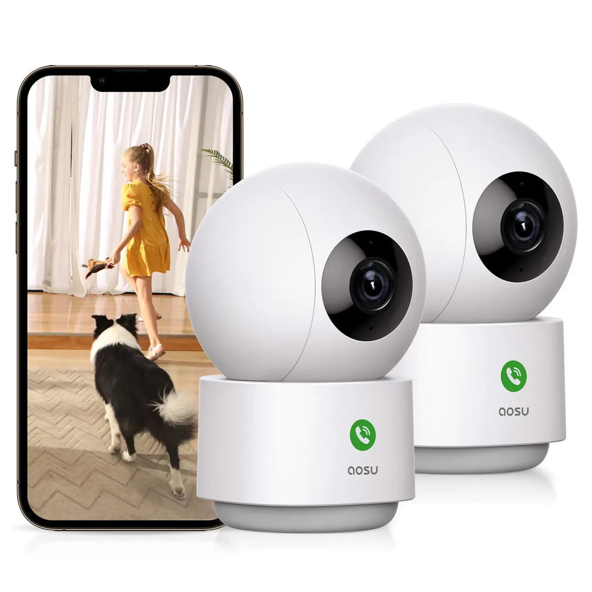 Two white dome cameras on a surface, compact rounded shape with matte finish