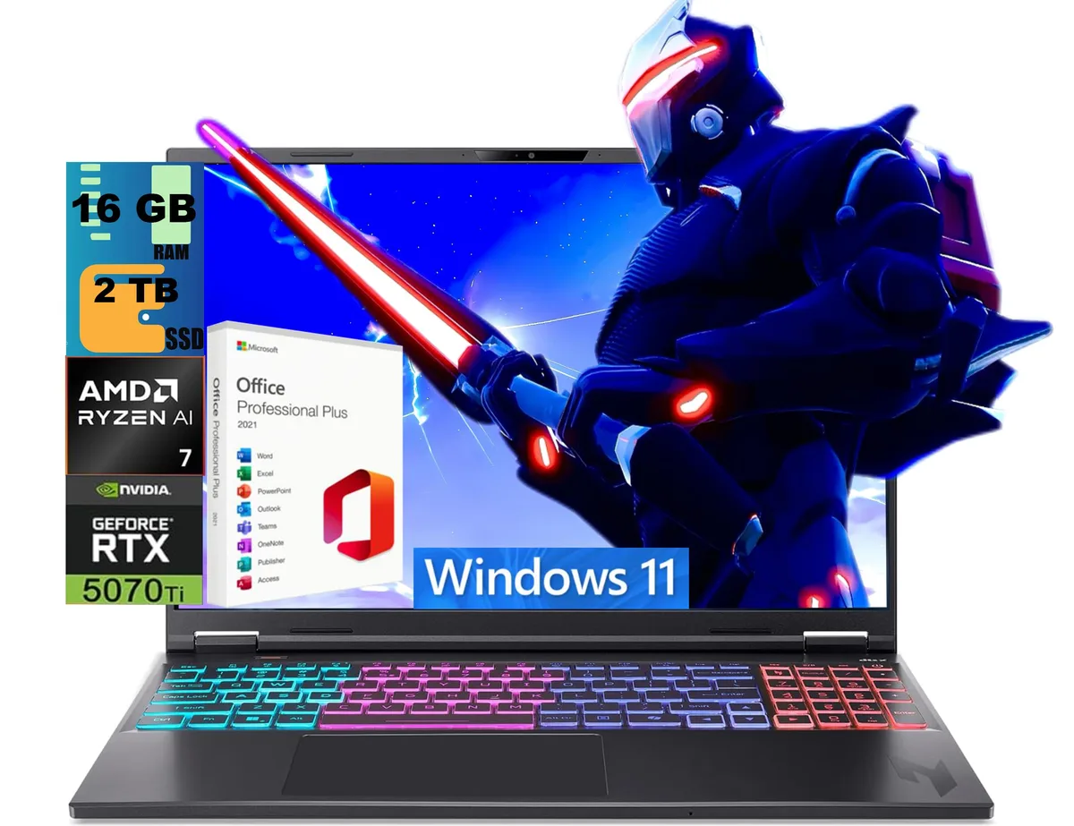 Acer America Acer America Nitro V 16S AMD Ryzen AI 7 350 RTX 5070 Ti 12GB 16GB 2TB 16 180Hz gaming laptop — product photo