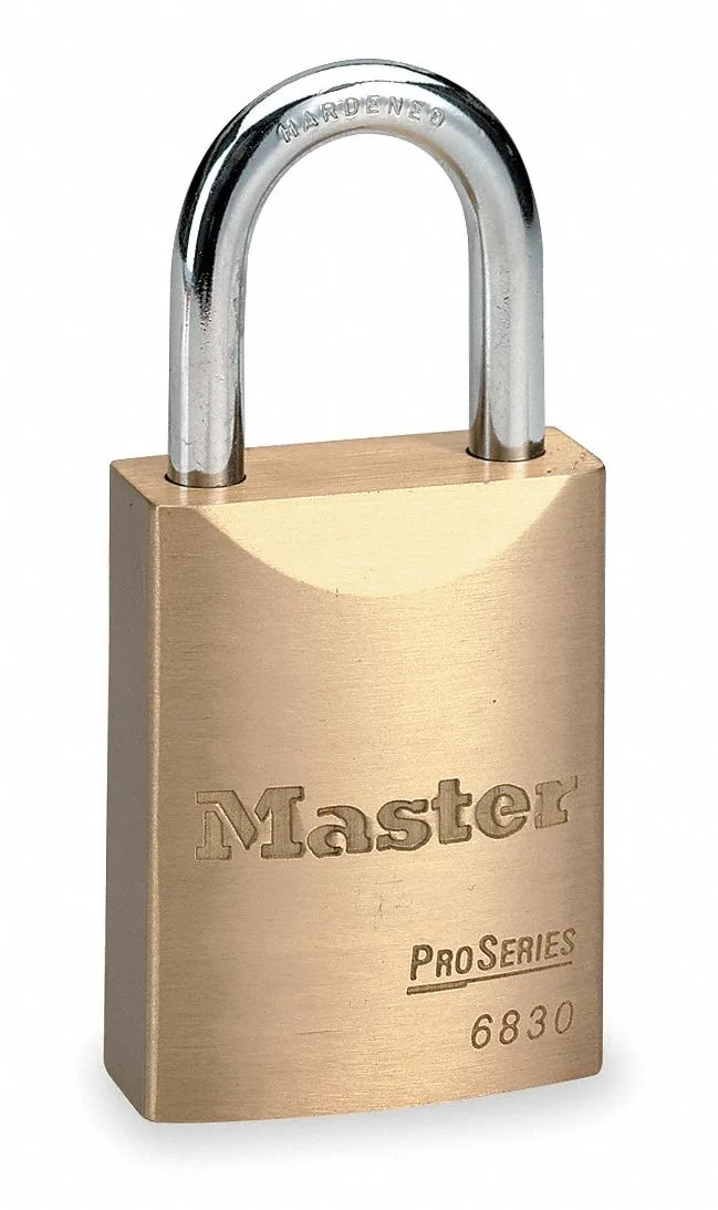 Gold rectangular brass padlock with boron shackle