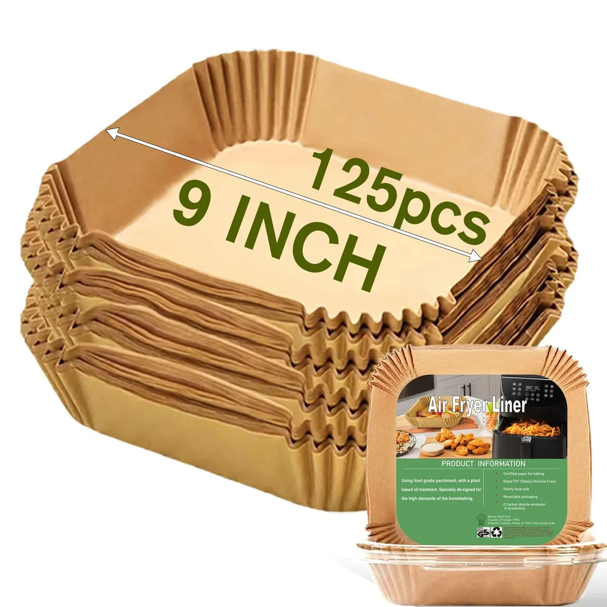 Stack of 125 square natural parchment liners 22.86 cm each
