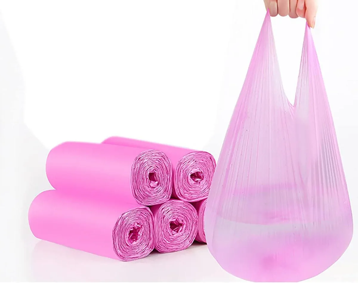  YYaaloa 4 Gallon Pink Trash Bags 100 Count with Handles — product photo