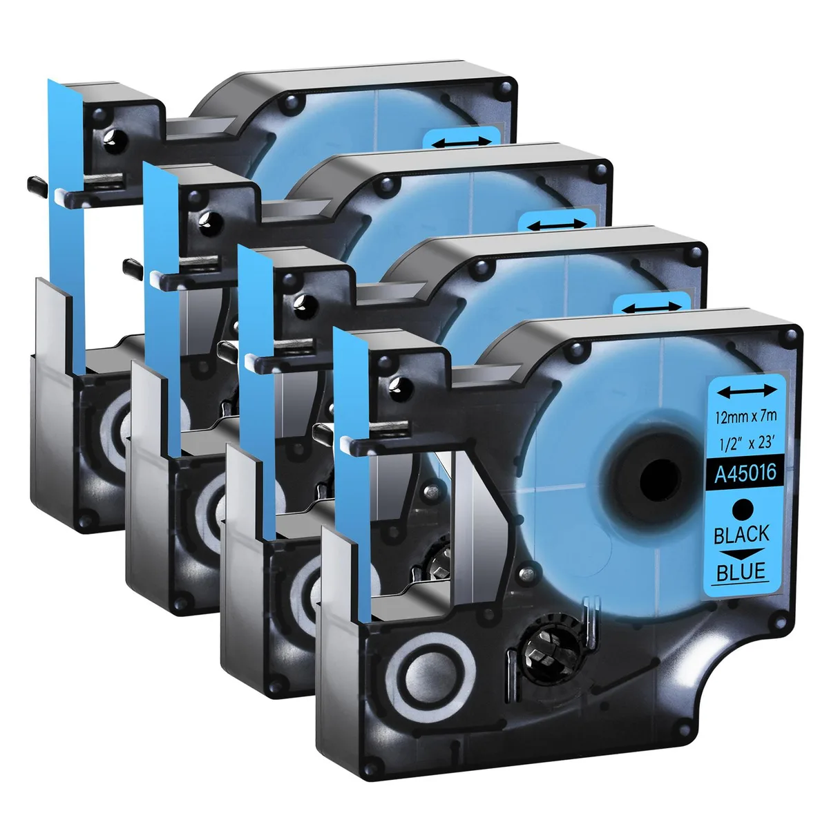 GREENCYCLE GREENCYCLE 4-Pack D1 Label Tape 12mm x 23ft Black on Blue 45016 S0720560 — product photo
