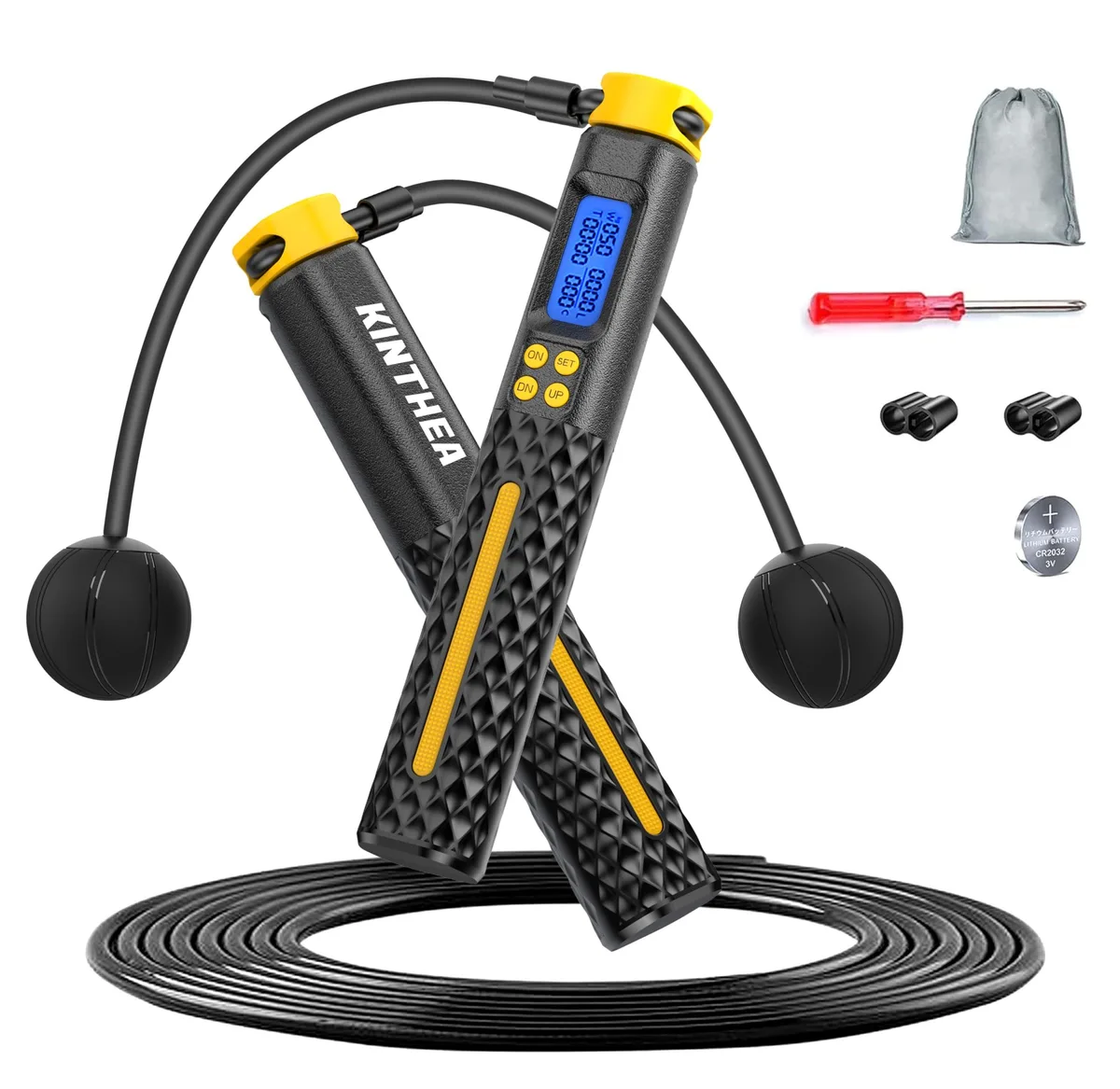 Black Cando S10 smart jump rope with LED counter display and cordless attachments