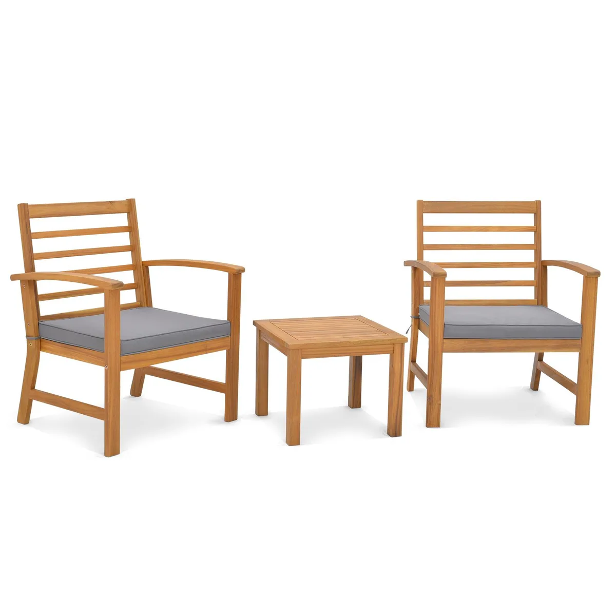 SlickBlue SlickBlue 3-piece acacia patio furniture set grey cushions — product photo