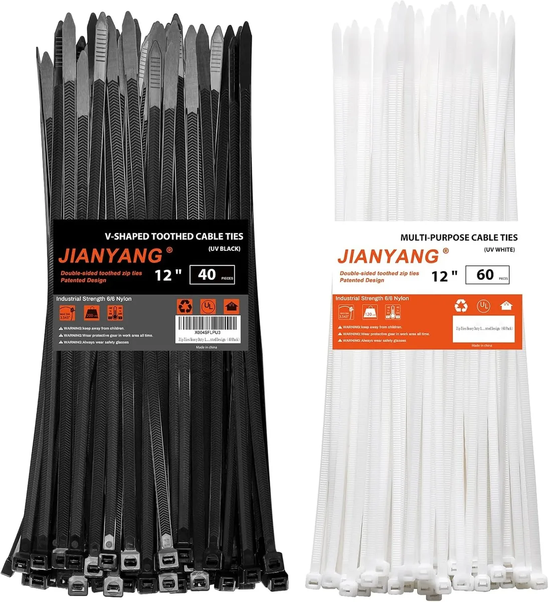 Ennovor Ennovor Heavy Duty Cable Ties 12 inch 100 Pack Black White — product photo