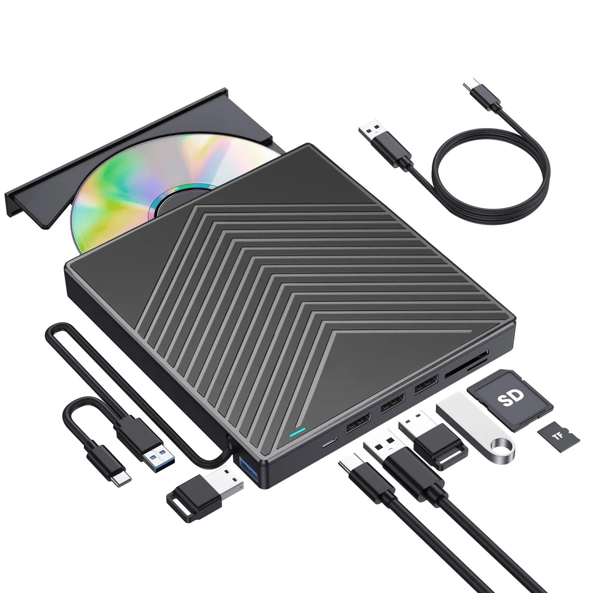 KEHIPI KEHIPI UL41-Y 8-in-1 External CD DVD Duplicator USB 3.0 Hub Card Reader — product photo