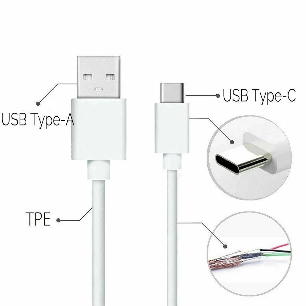 White USB-C charging and data cable, five feet long, coiled on a plain background