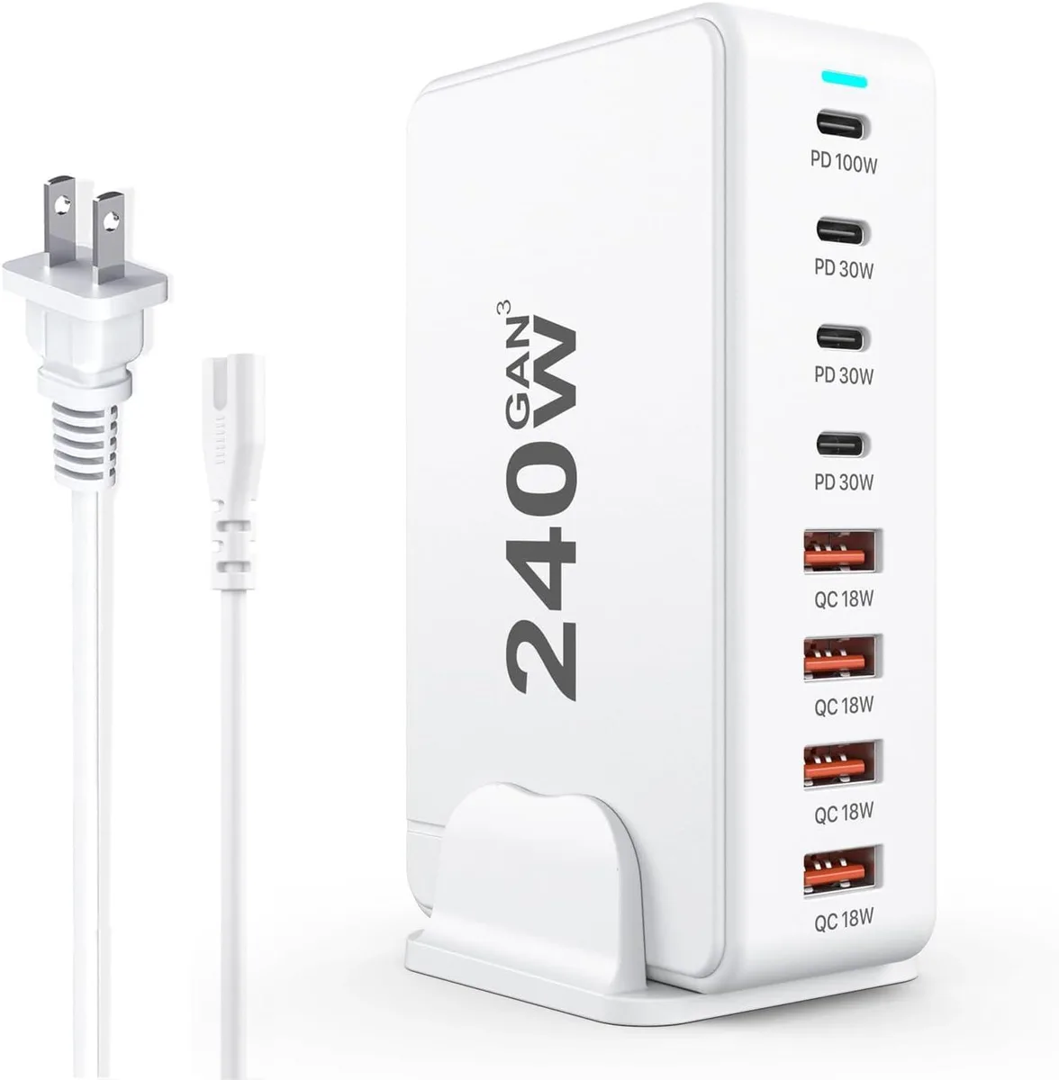 WRIARICH WRIARICH 240W GaN 8-Port USB Charger White — product photo