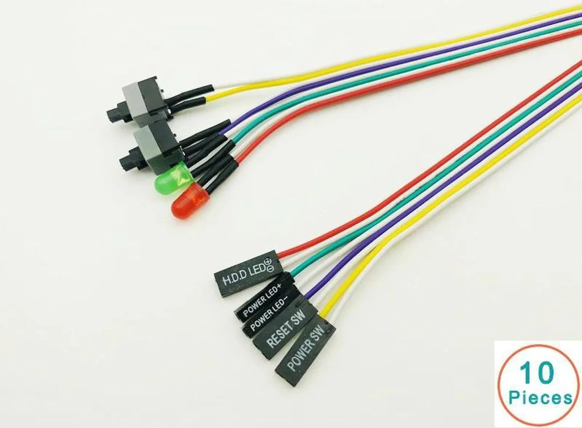 Vszerda Vszerda 10pcs ATX Reset Switch Cable 2 LED 66cm — product photo
