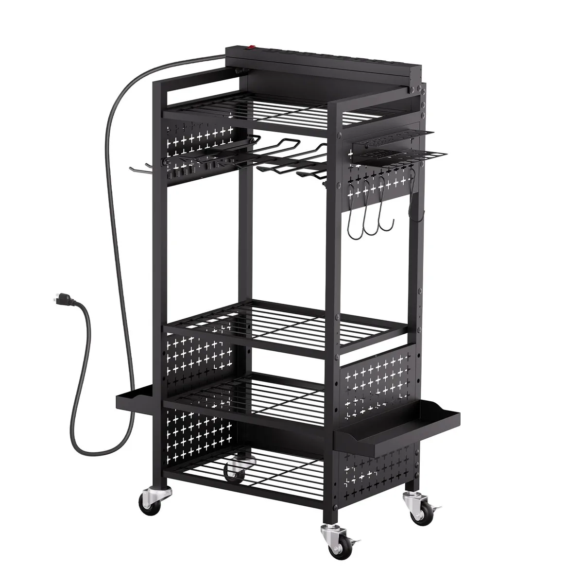 VEVOR VEVOR 5-tier Tool Organizer Cart with Charging Station 8 AC Outlets 150 lbs Black — product photo