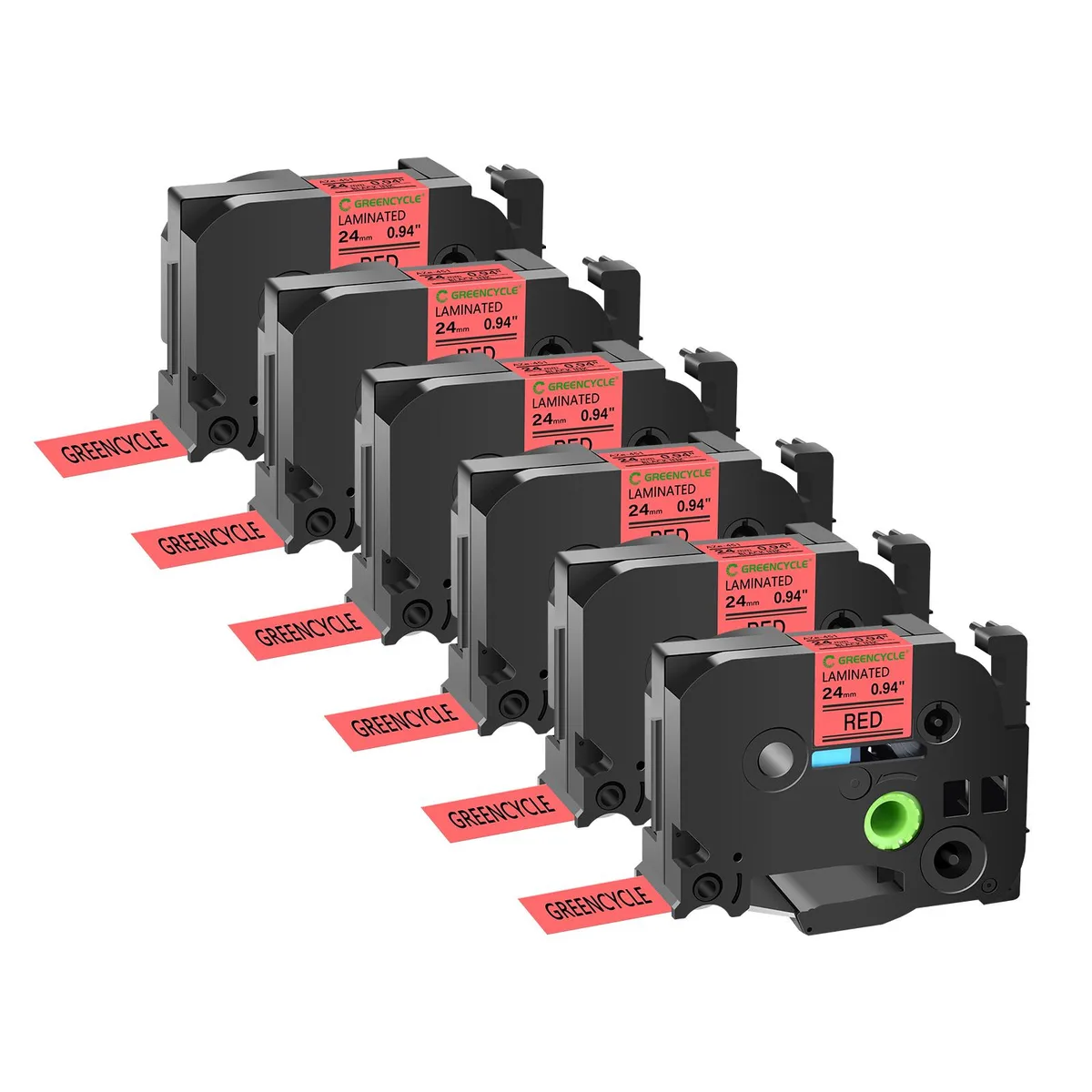 GREENCYCLE GREENCYCLE TZe-451 24mm Black on Red Laminated Tape 6 Pack — product photo