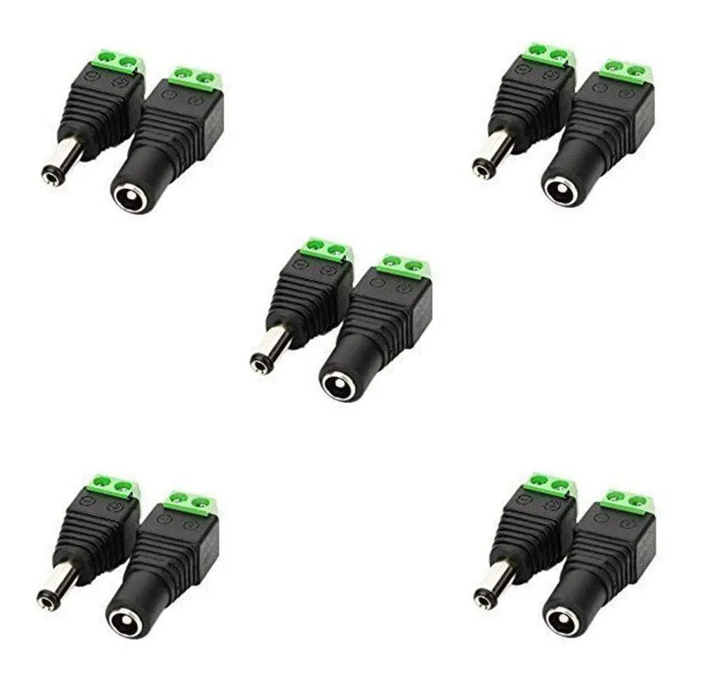 5.5mm x 2.1mm DC Barrel Jack Connector Set (5 Female + 5 Male) — product photo