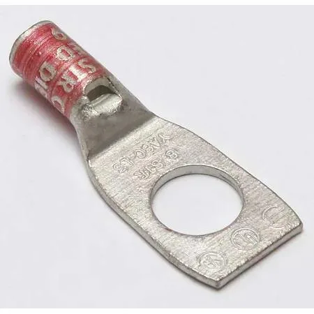 Copper compression lug, one-hole, red barrel, straight tongue