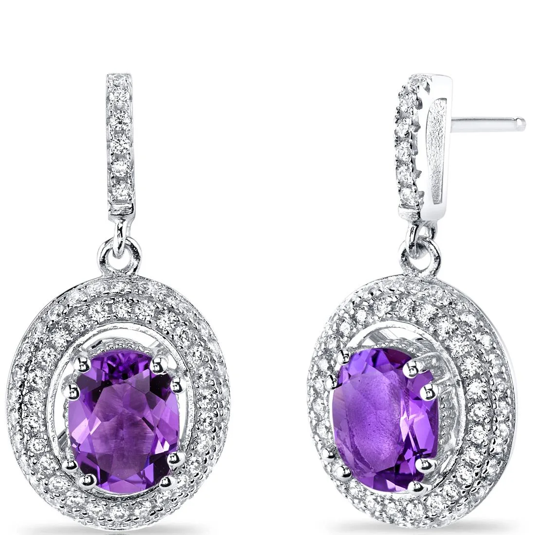 Oravo Oravo Amethyst Halo Dangle Earrings Sterling Silver 2.00 Carats — product photo