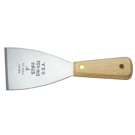 Stiff stainless steel scraper with 3 inch blade and pickled wood handle