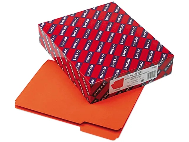 Orange interior file folders, 1/3-cut tabs, letter size, box of 100