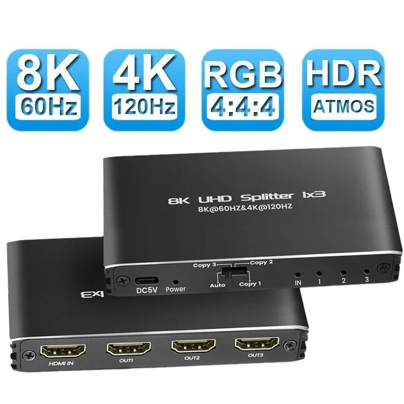 Jansicotek Jansicotek OZF8K2 1×3 HDMI Splitter 8K@60Hz 4K@120Hz audio — product photo