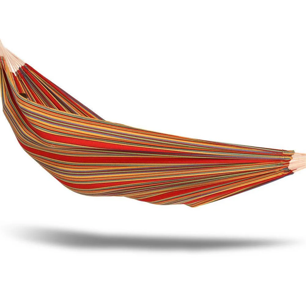 Oversized rainbow hammock in carry bag, 60 by 77 inches, 10 foot ring to ring