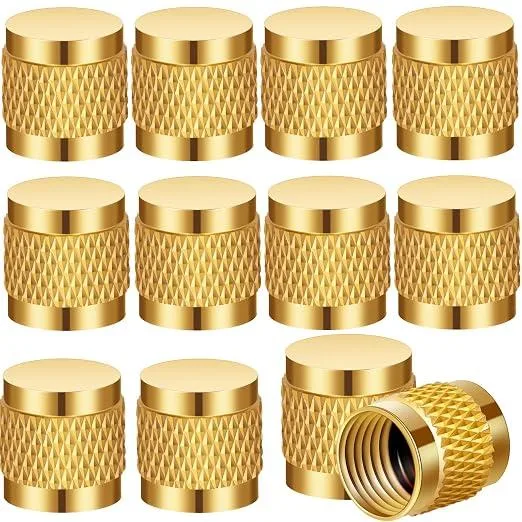 Ten brass flare caps with black O-rings, 1/4 inch flare fitting