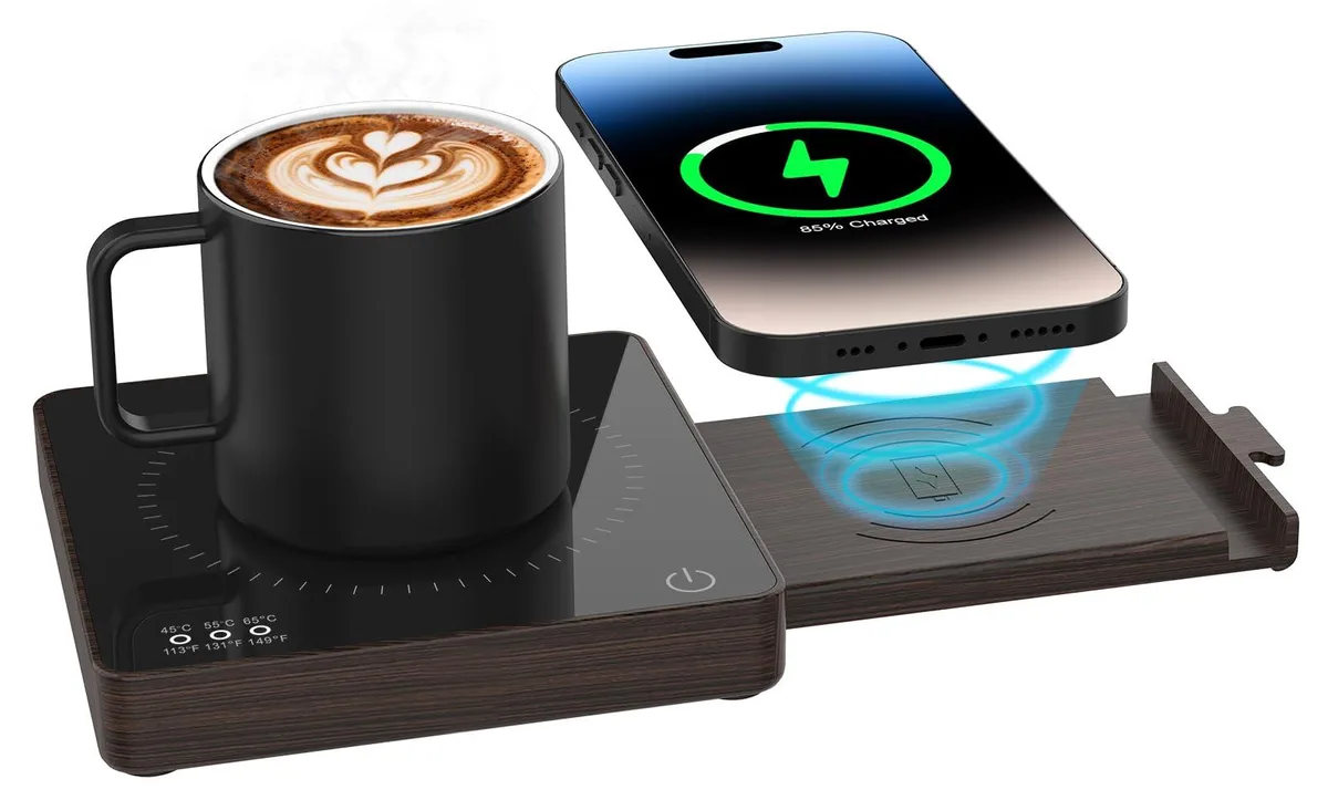  Xpersoul Warmer 28W-168 Wood 15W Wireless Charger 3A USB 3 Temp 8H Auto Off — product photo