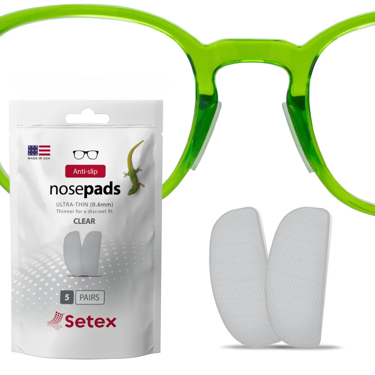  Setex eyeglass frame nose pads .6mm 2500 fibers 5 pair clear — product photo
