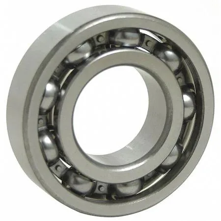 Transparent radial ball bearing, open metal rings, steel balls visible inside