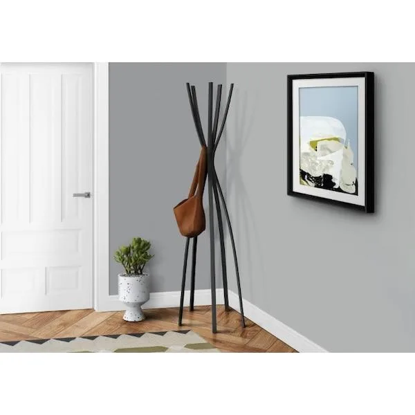 Satin black free standing coat rack with five hooks