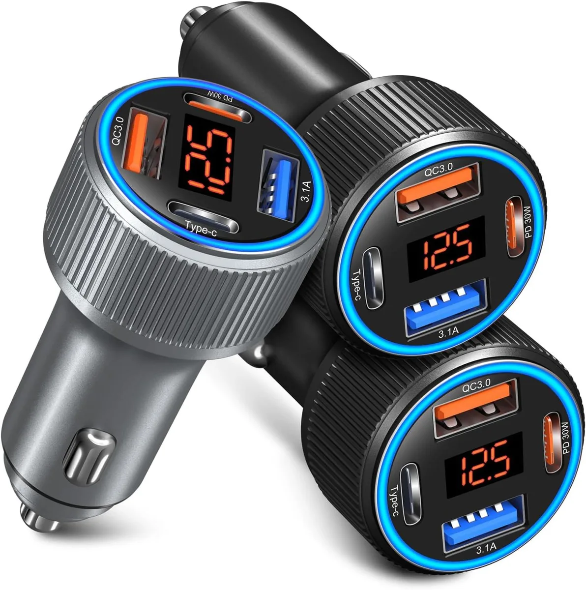Leelbox Leelbox 65W 4-Port Car Charger with Voltmeter (Black Gray) — product photo