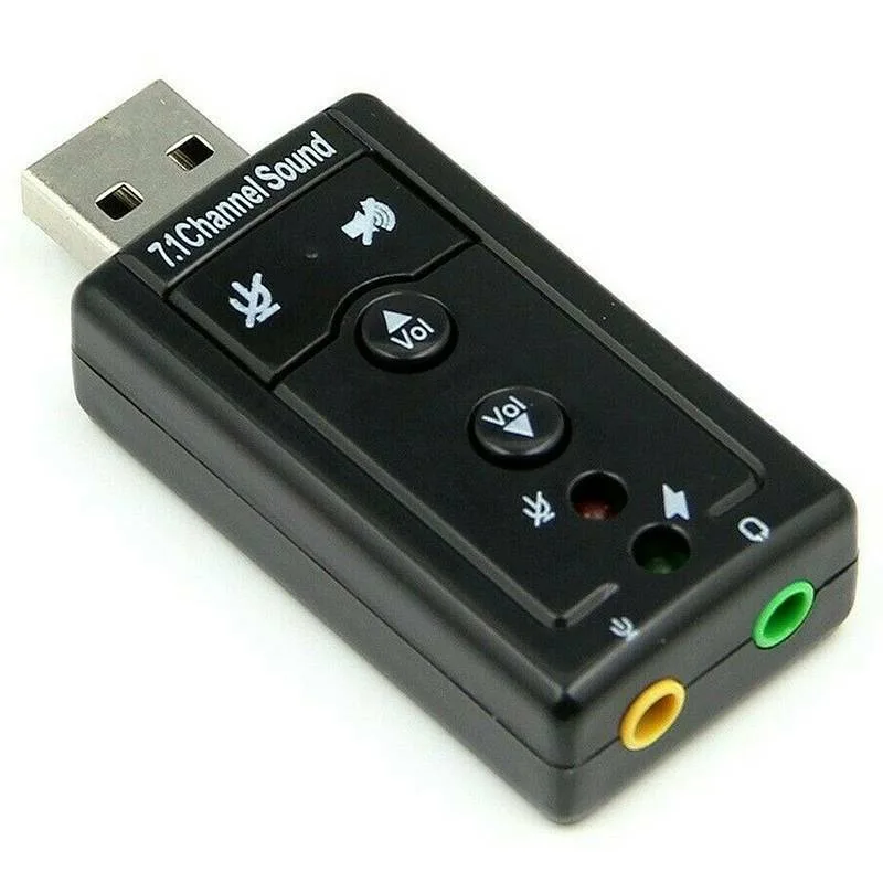 Small black USB 2.0 sound adapter with headphone and microphone jacks