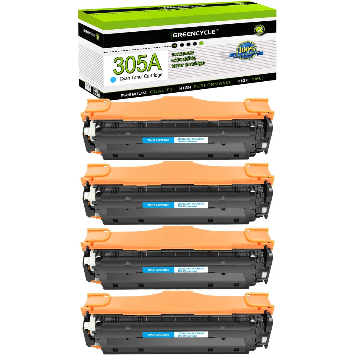 GREENCYCLE GREENCYCLE 305A Cyan Toner Cartridge 4 Pack — product photo