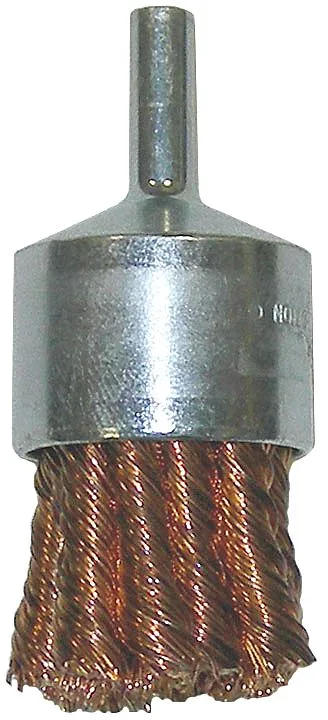 Bronze knot wire end brush 1-1/8 inch diameter silver finish quarter inch shank