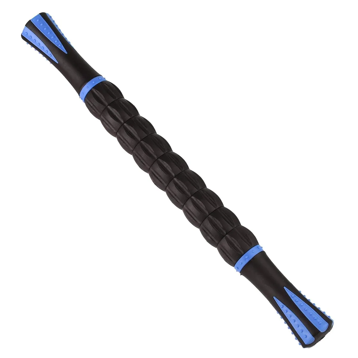 Blue and black plastic massage roller stick with ergonomic handles