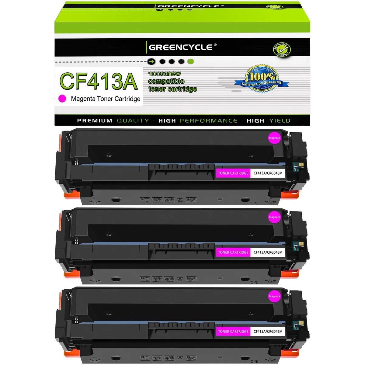GREENCYCLE GREENCYCLE CF413A 410A magenta toner cartridge 3 pack — product photo
