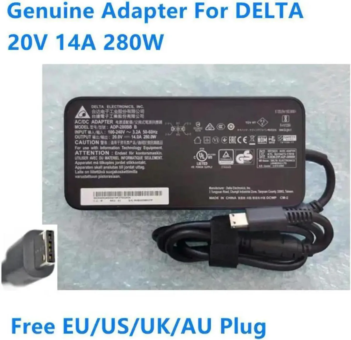 Vszerda Vszerda DELTA ADP-280BB B 20V 14A 280W AC adapter for MSI GE66 GE76 GP76 Chicony A18-280P1A — product photo