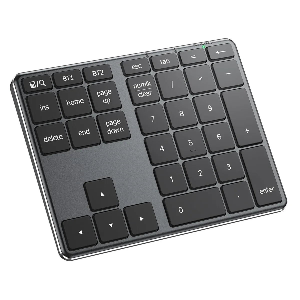 Slim aluminium 34-key Bluetooth number pad with stainless steel base and USB-C port