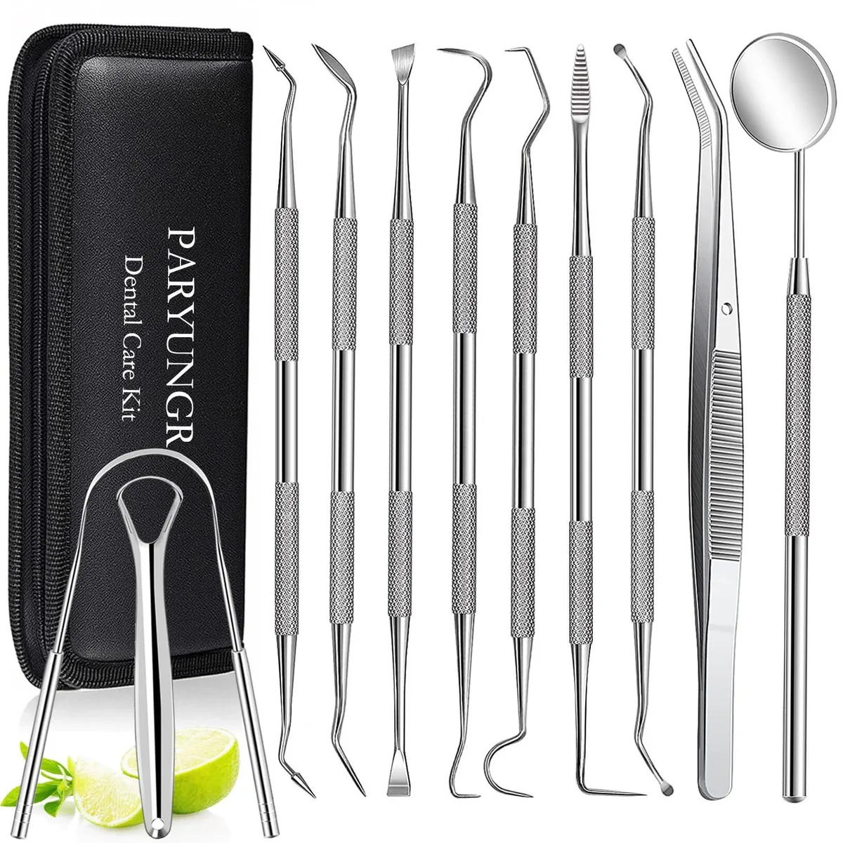 White 11-piece dental tool kit in portable case