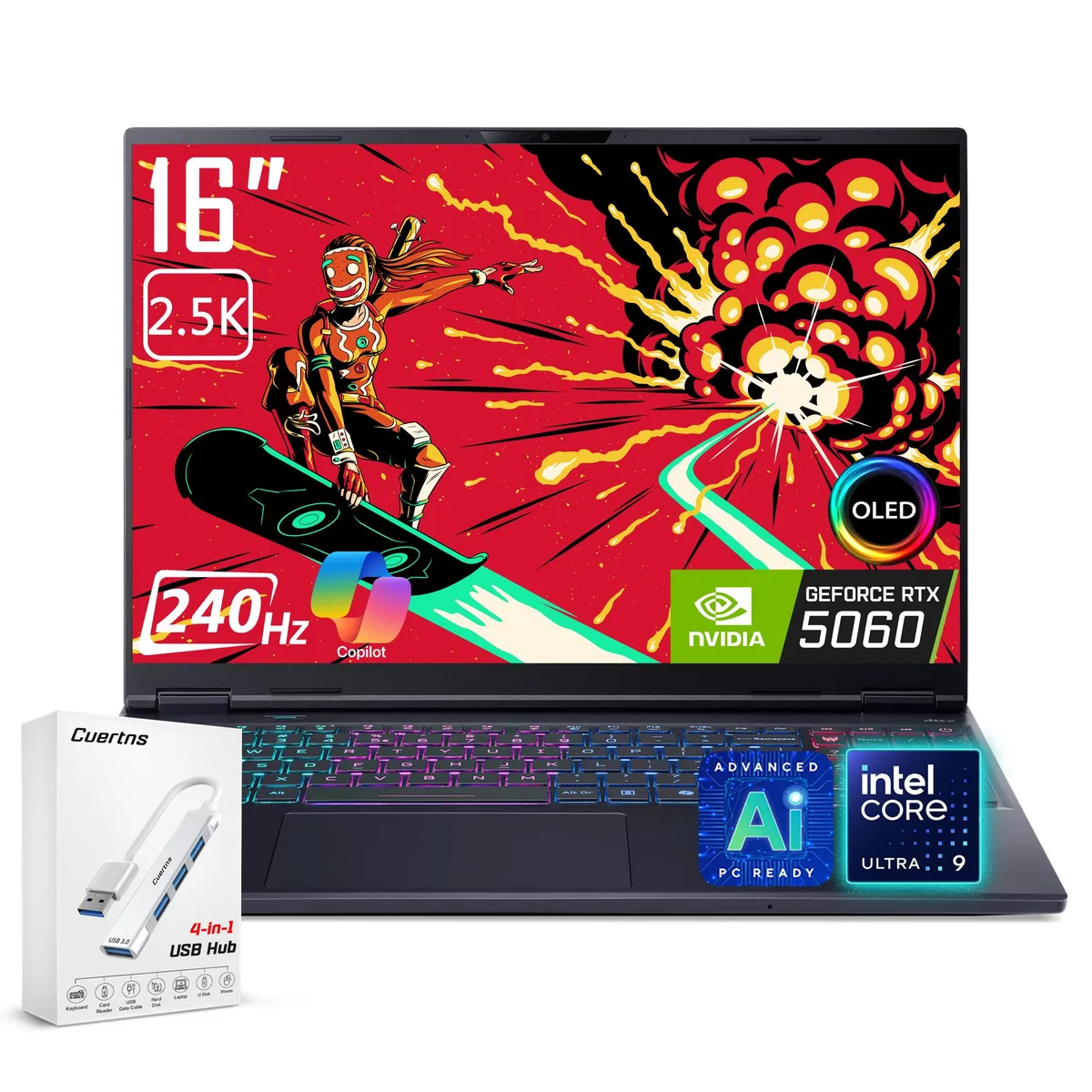 Acer America Acer Predator Helios Neo 16S AI gaming laptop 16 240Hz 2.5K OLED Ultra 9 275HX RTX 5060 16GB — product photo