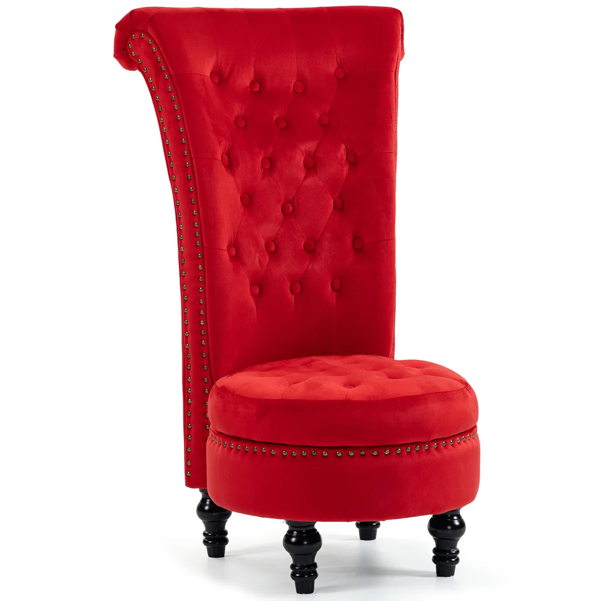 VANBOW VANBOW High Back Throne Royal Chair, Velvet Armless Accent with Storage, Red — product photo