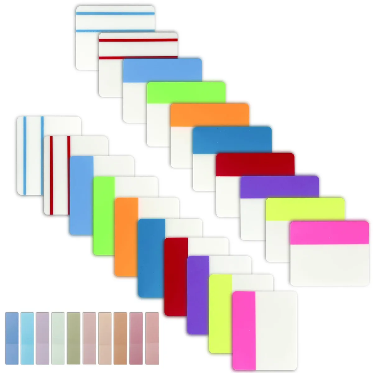 Transparent multicolour index tabs in rectangular dispenser pack
