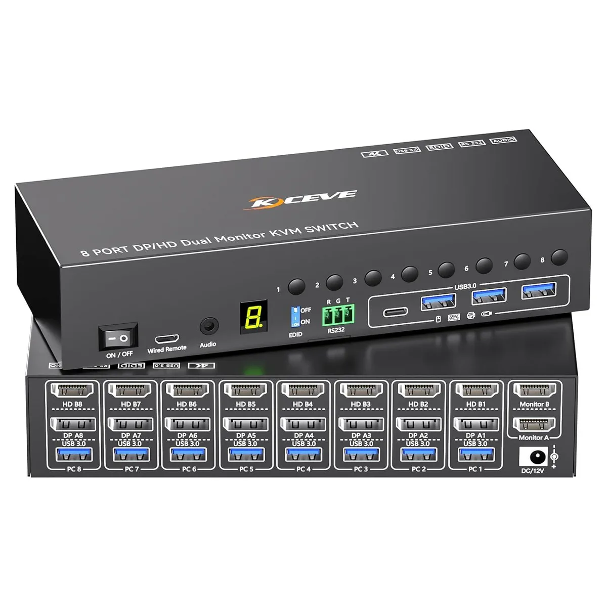 AUTYUE AUTYUE 802DH KVM Switch 8 Port HDMI DisplayPort 2 Monitors 8 Computers 4K@60Hz — product photo